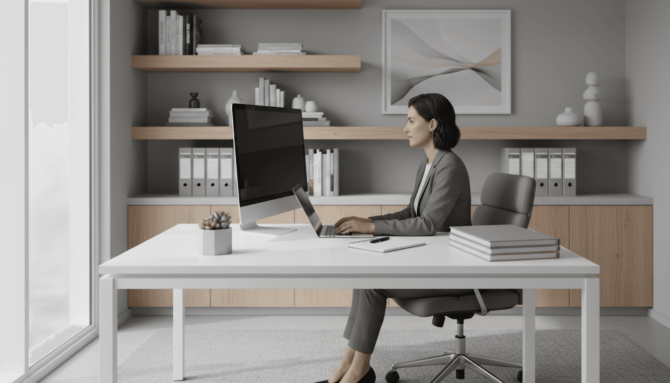 Healthcare administrator reviewing operational metrics at workspace