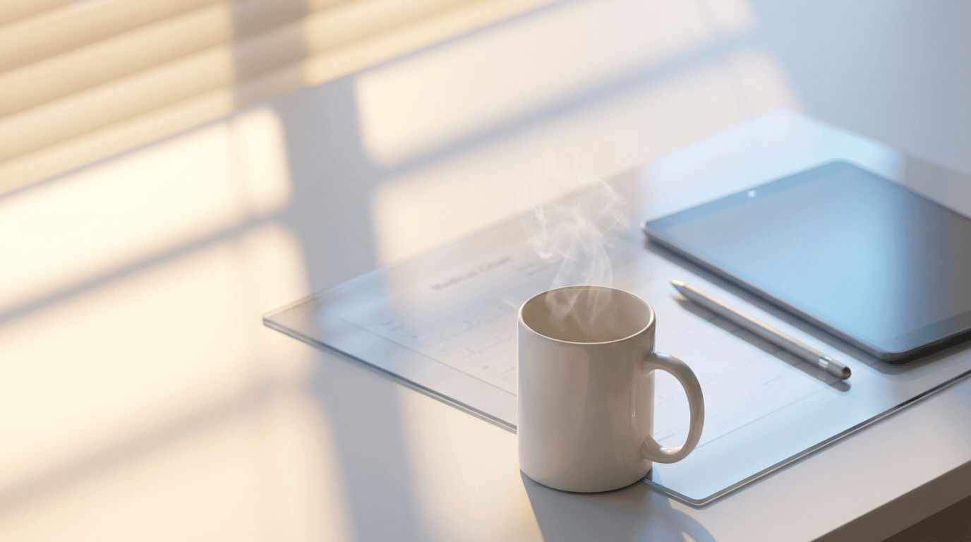 Healthcare executive reviewing operational performance metrics on tablet in modern clinical office